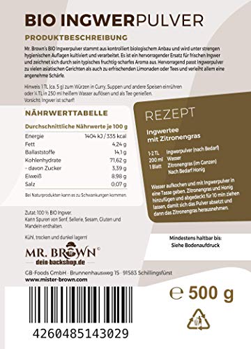 Mr. Brown 500g BIO Ingwerpulver, fruchtig-scharf