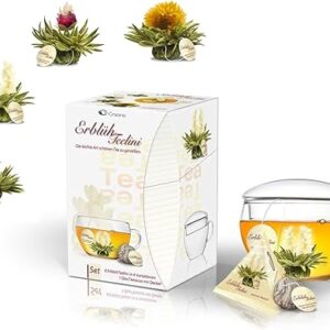 Creano ErblühTeelini Geschenkset mit Teeglas, 8 Teeblumen
