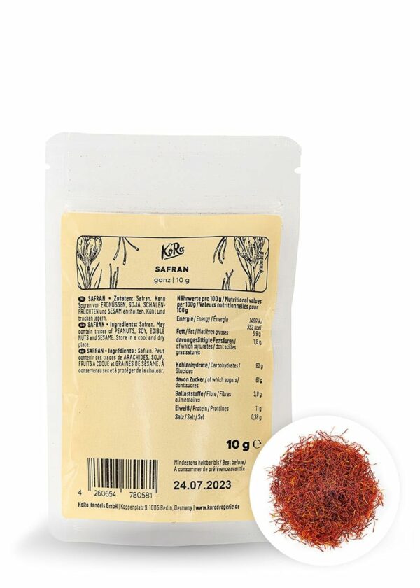 KoRo Safran ganz 10 g - Vielseitiges Gewürz
